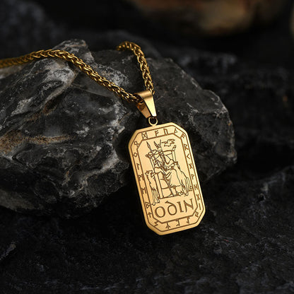 Viking Rune Odin Dog Tag Pendant Necklace for Men