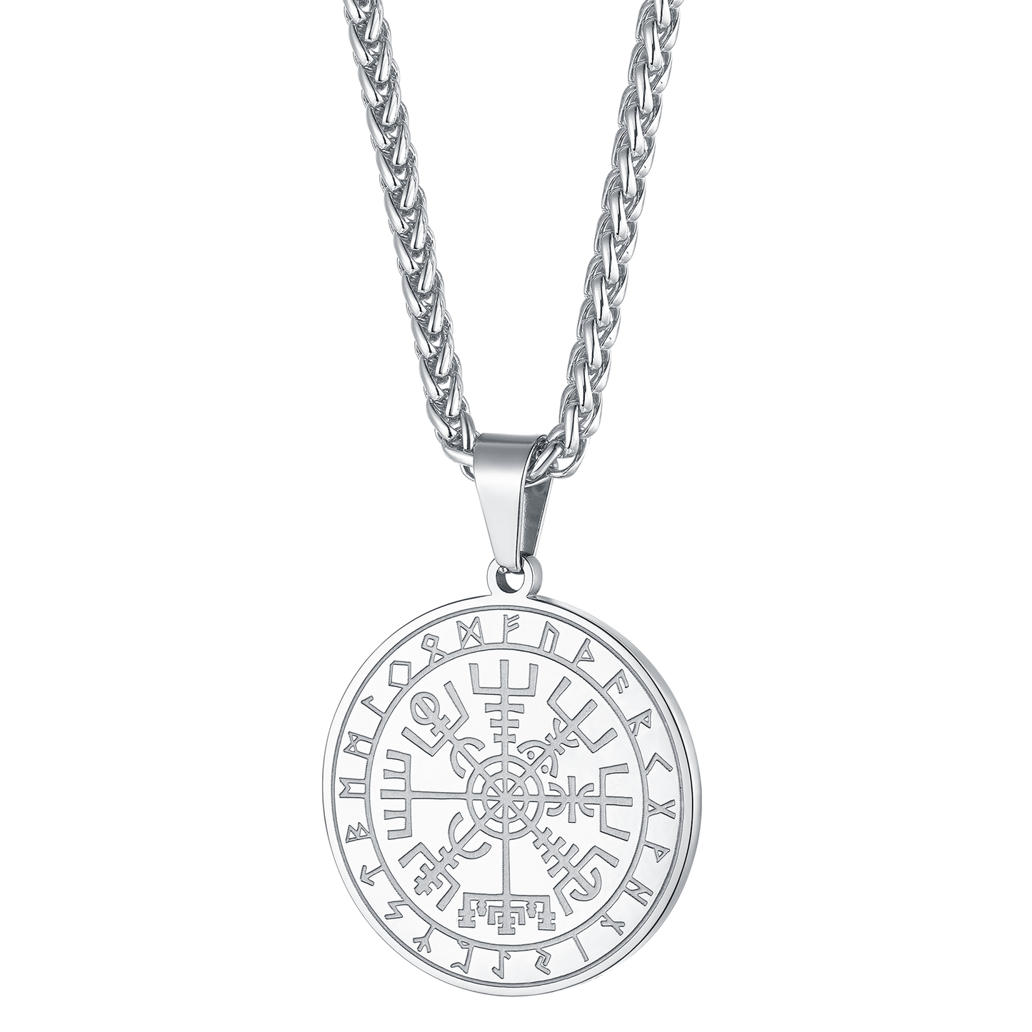 Viking Compass Coin Vegvisir Necklace With Rune