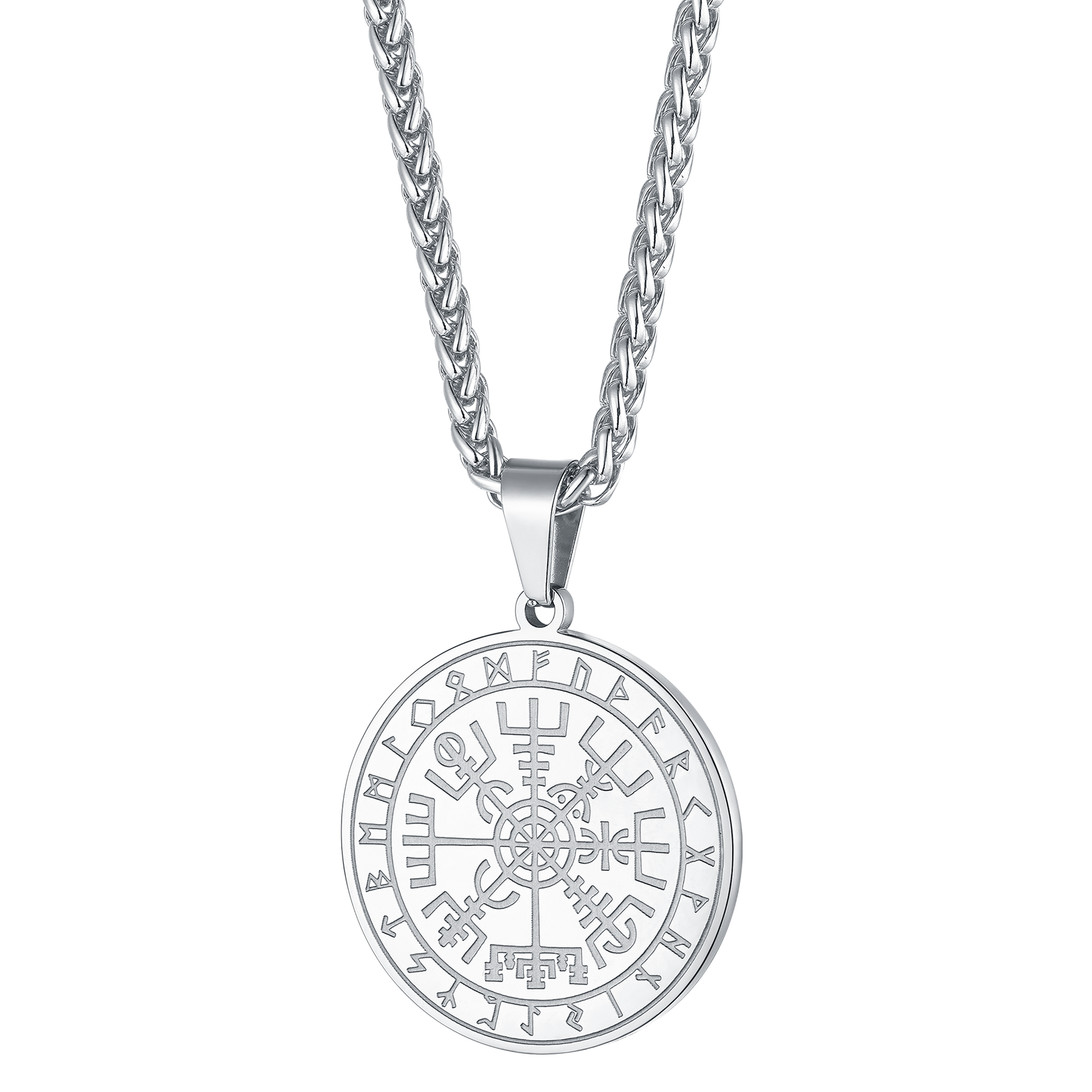 Viking Compass Coin Vegvisir Necklace With Rune