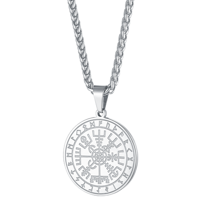 Viking Compass Coin Vegvisir Necklace With Rune