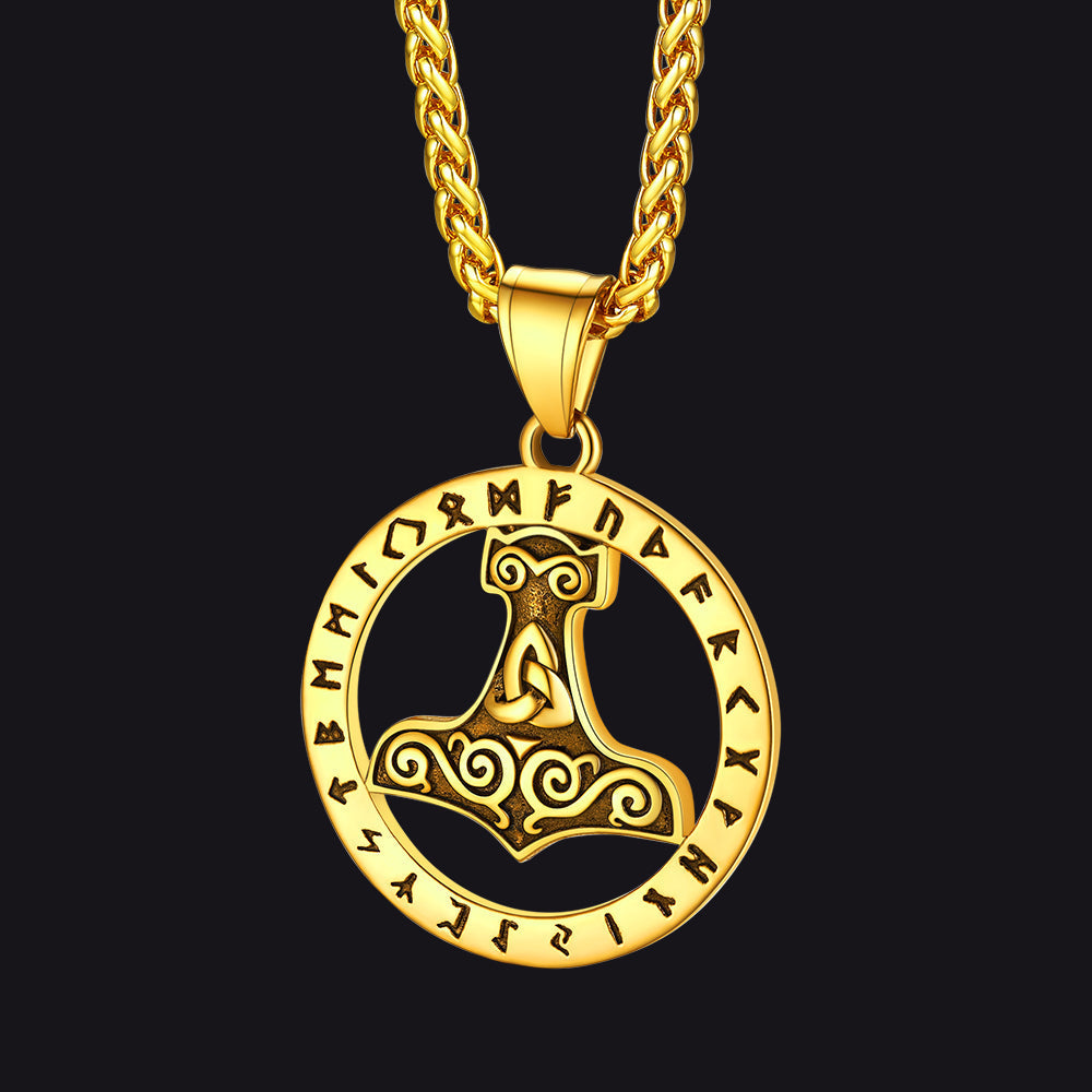 Viking Thor's Hammer Rune Pendant Necklace For Men