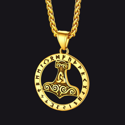 Viking Thor's Hammer Rune Pendant Necklace For Men