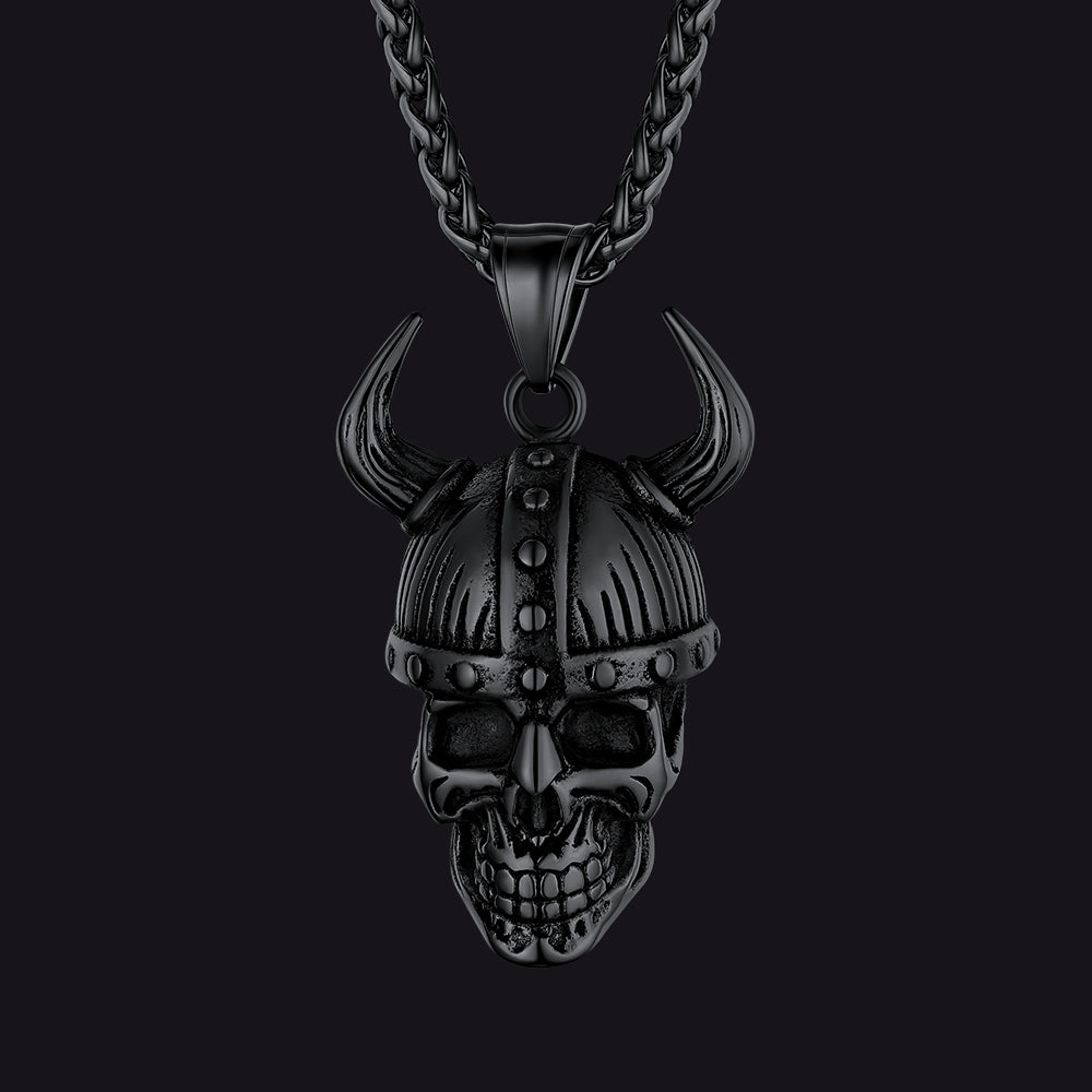 Viking Helmet Skull Pendant Necklace For Men