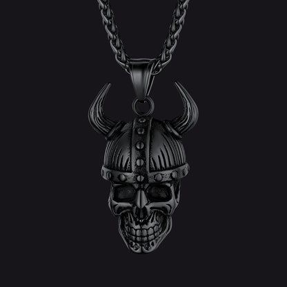 Viking Helmet Skull Pendant Necklace For Men