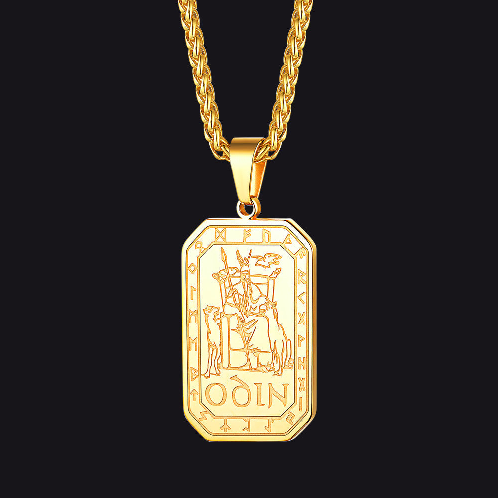 Viking Rune Odin Dog Tag Pendant Necklace for Men