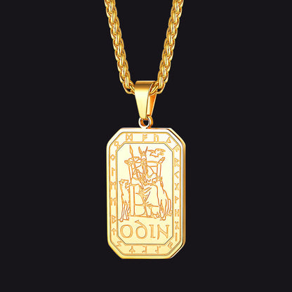 Viking Rune Odin Dog Tag Pendant Necklace for Men