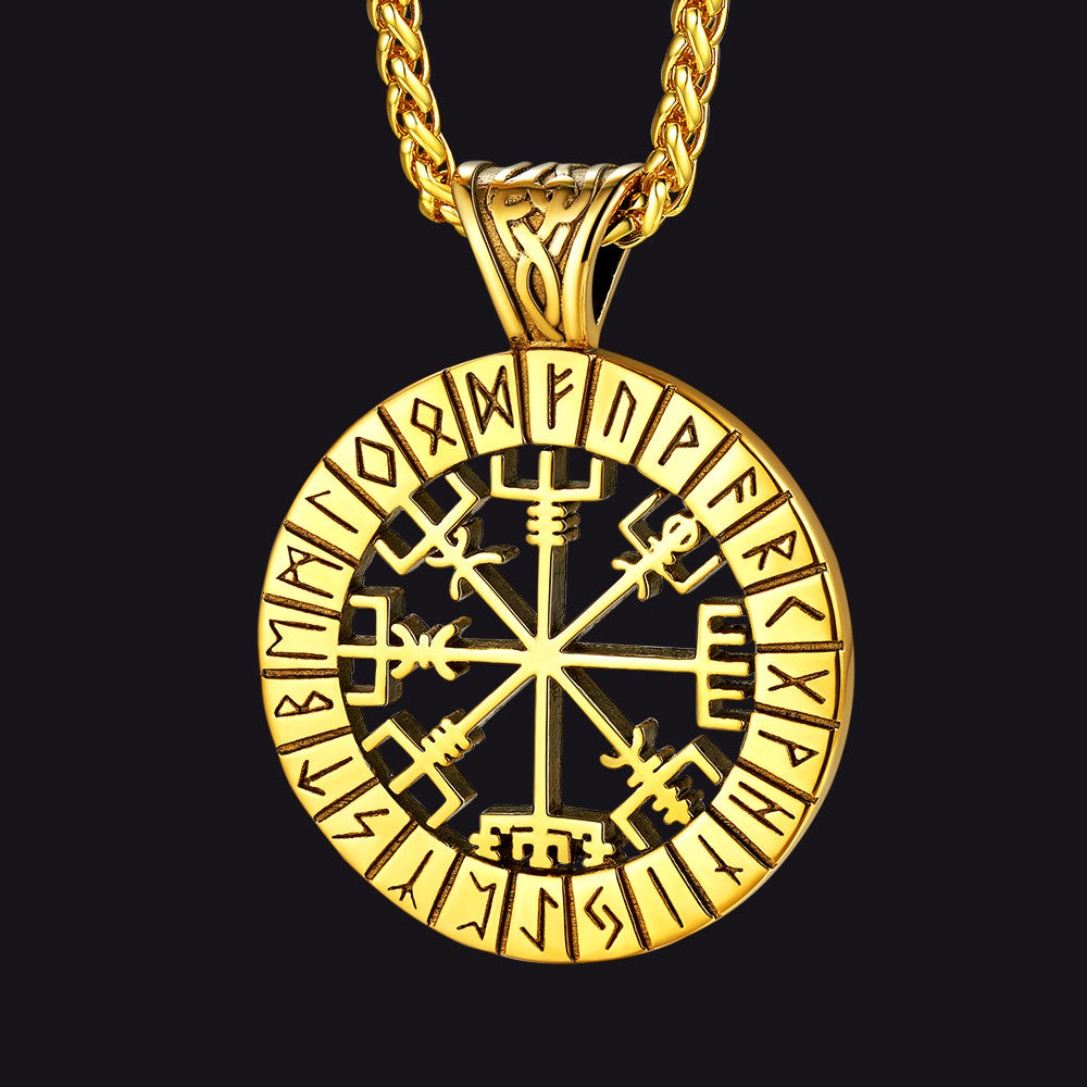 Viking Runes Vegvisir Compass Necklace Pendant For Men