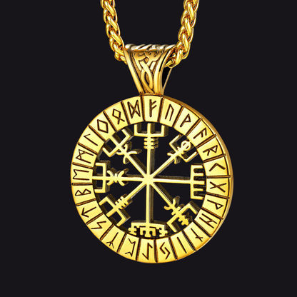 Viking Runes Vegvisir Compass Necklace Pendant For Men