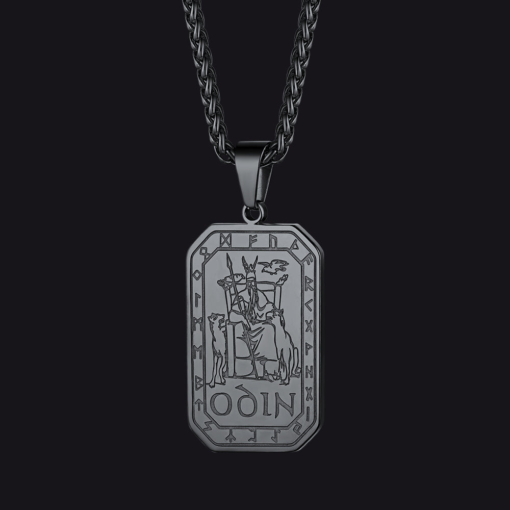 Viking Rune Odin Dog Tag Pendant Necklace for Men