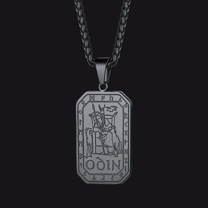 Viking Rune Odin Dog Tag Pendant Necklace for Men
