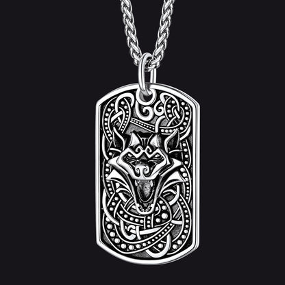 Engraved Viking Celtic Wolf Dog Tag Necklace for Men
