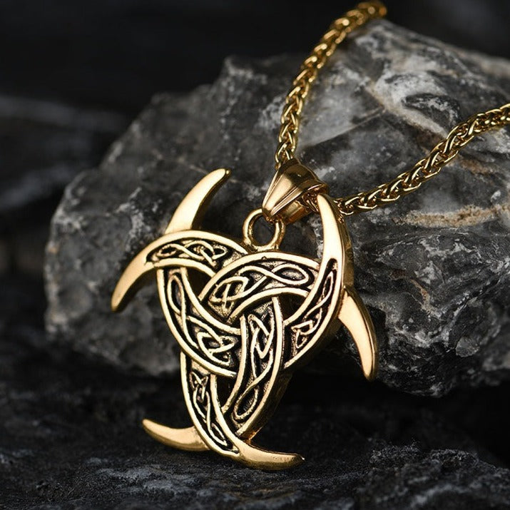 Viking Triple Horn of Odin Necklace Crescent Triquetra Charm Amuelt for Men