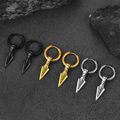 Viking Earrings for Men – Arrowhead Spear Gungnir Drop Hoop Earrings