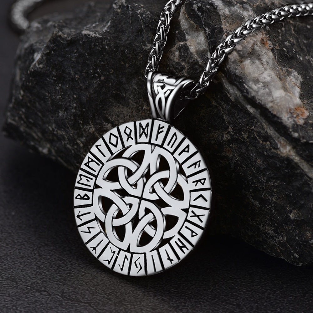 Irish Celtic Knot Necklace with Viking Runes For Men