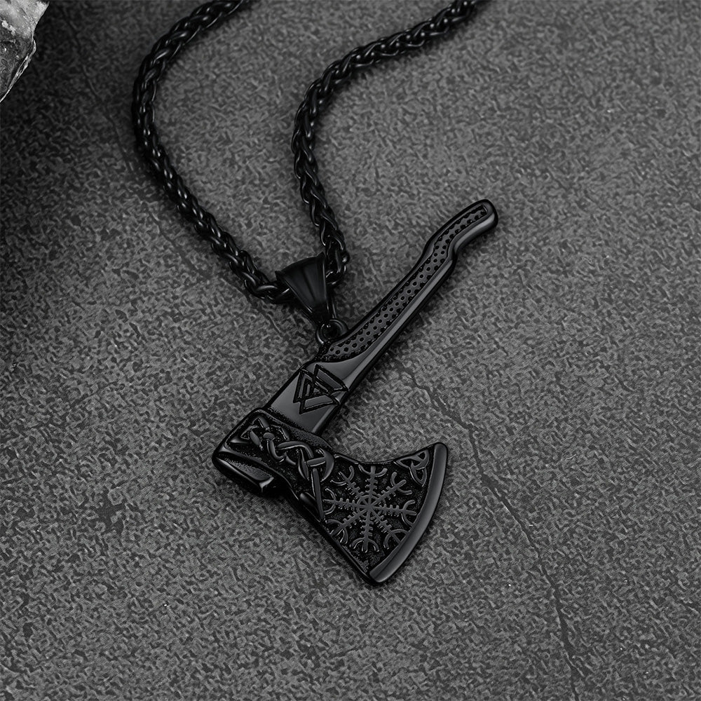Norse Viking Axe Necklace With Compass For Men