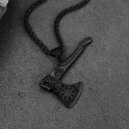 Norse Viking Axe Necklace With Compass For Men