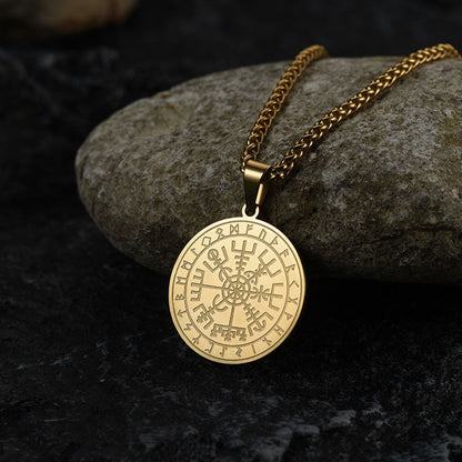 Viking Compass Coin Vegvisir Necklace With Rune