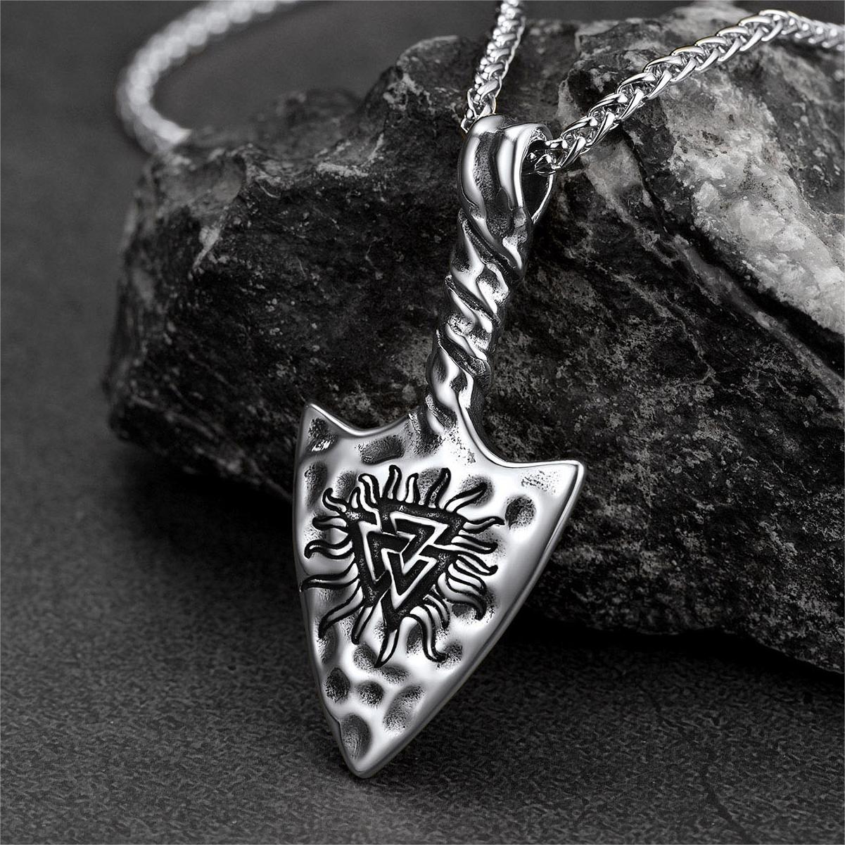 Viking Gungnir Necklace with Valknut Amulet Jewelry for Men