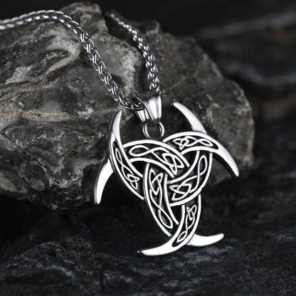 Viking Triple Horn of Odin Necklace Crescent Triquetra Charm Amuelt for Men