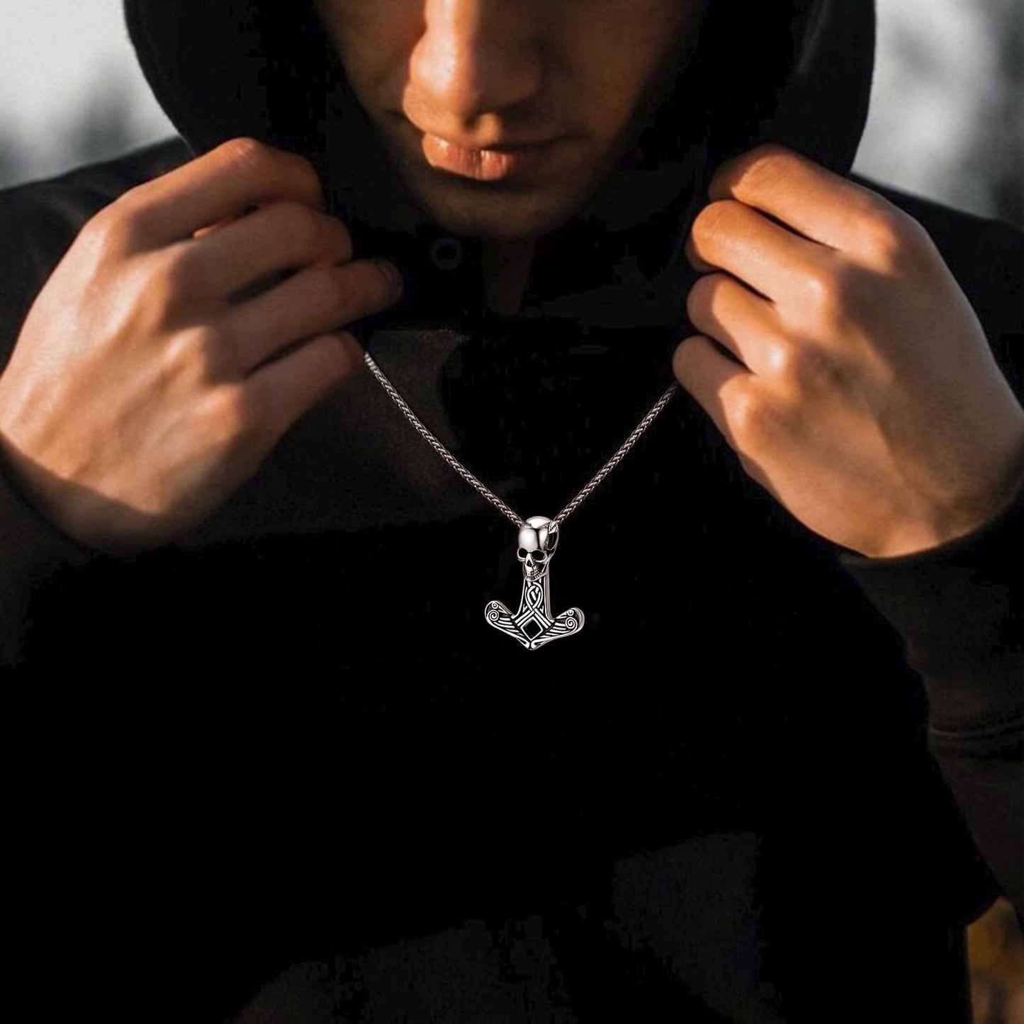 Viking Skull Spear Pendant Necklace for Men