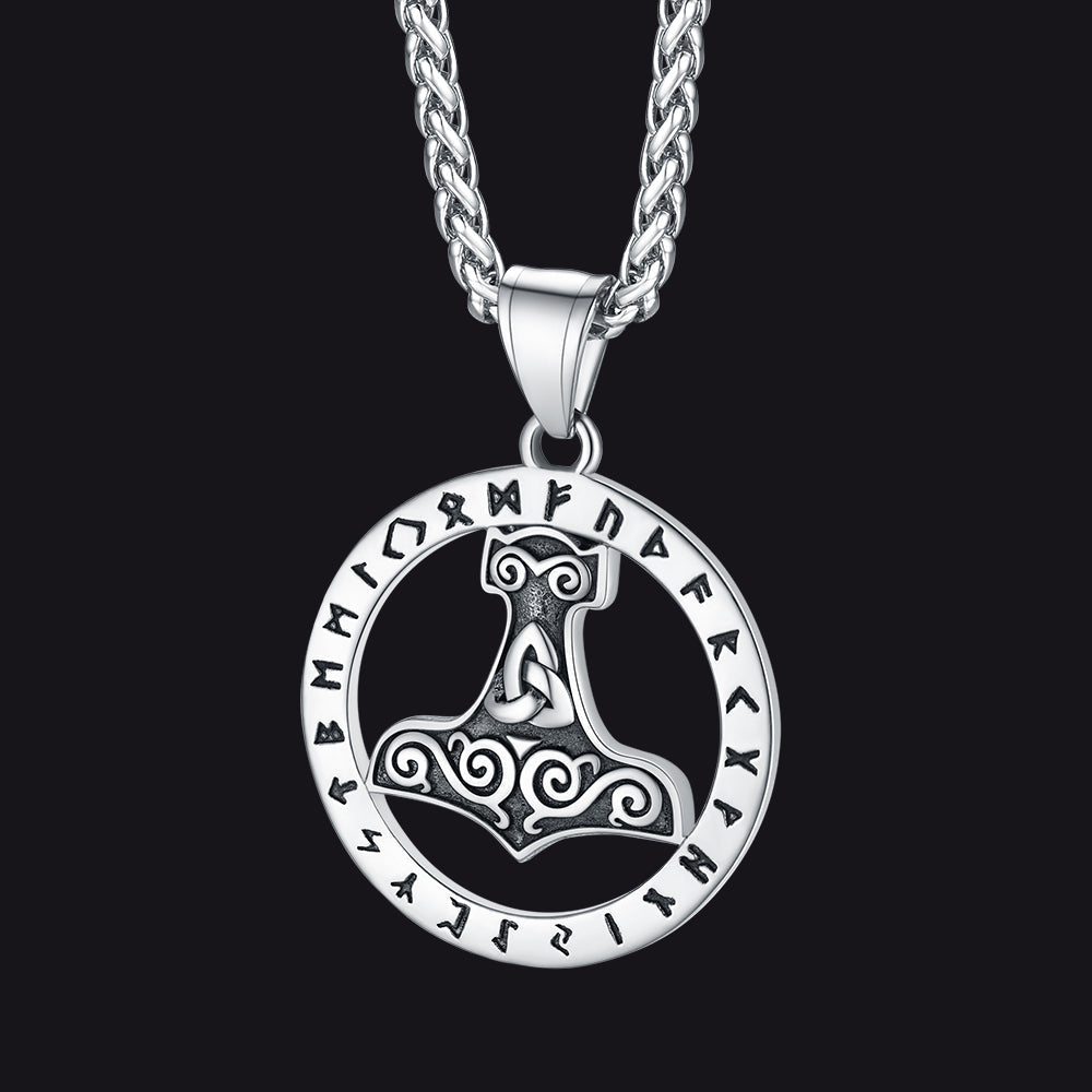 Viking Thor's Hammer Rune Pendant Necklace For Men