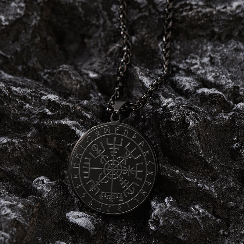 Viking Compass Coin Vegvisir Necklace With Rune