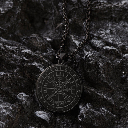 Viking Compass Coin Vegvisir Necklace With Rune