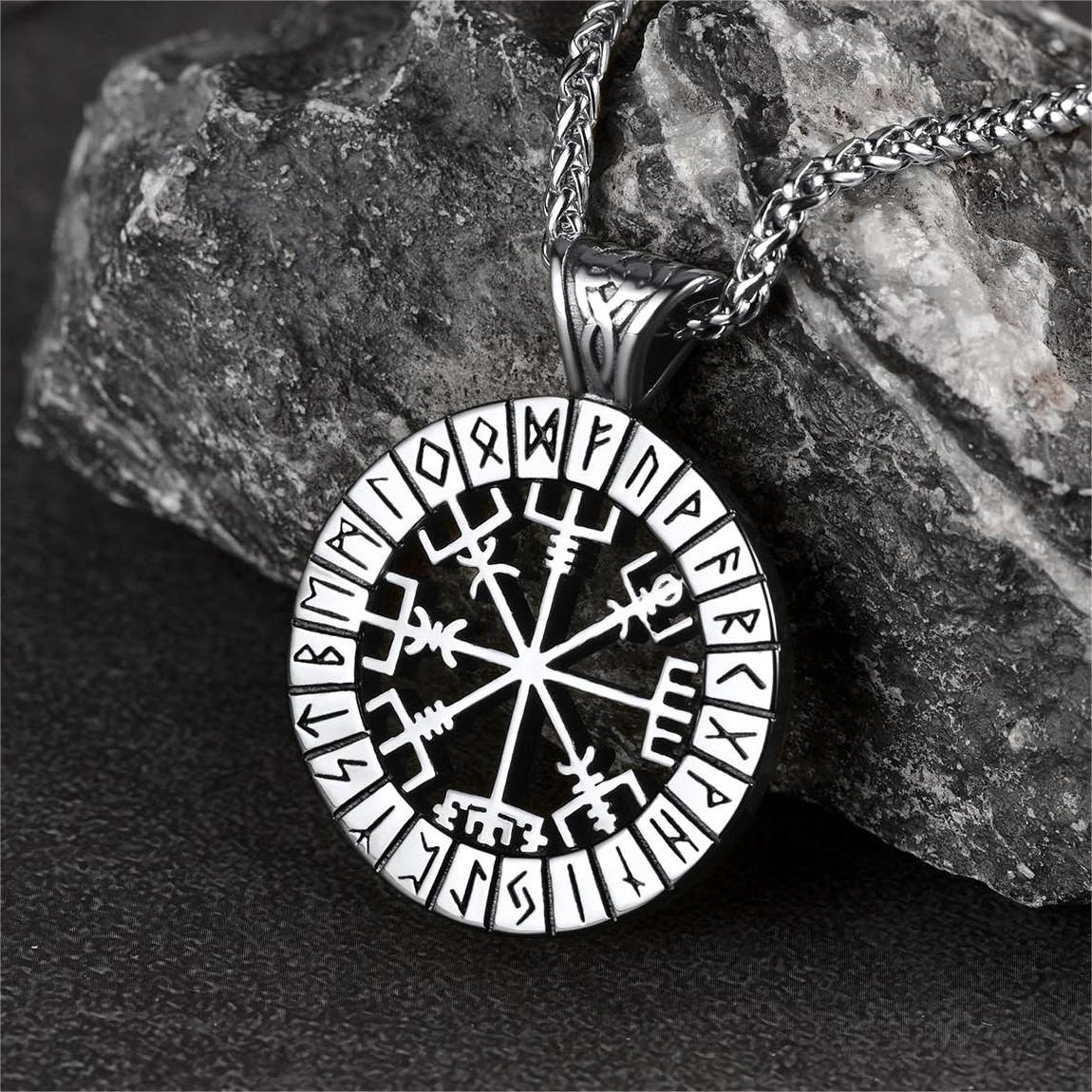 Viking Runes Vegvisir Compass Necklace Pendant For Men