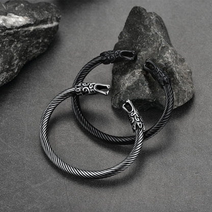 Viking Bracelet Norse Wolf Heads Cuff Bangle For Men