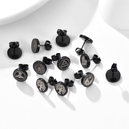 Viking Black Stud Earrings Set For Men 6 Pairs