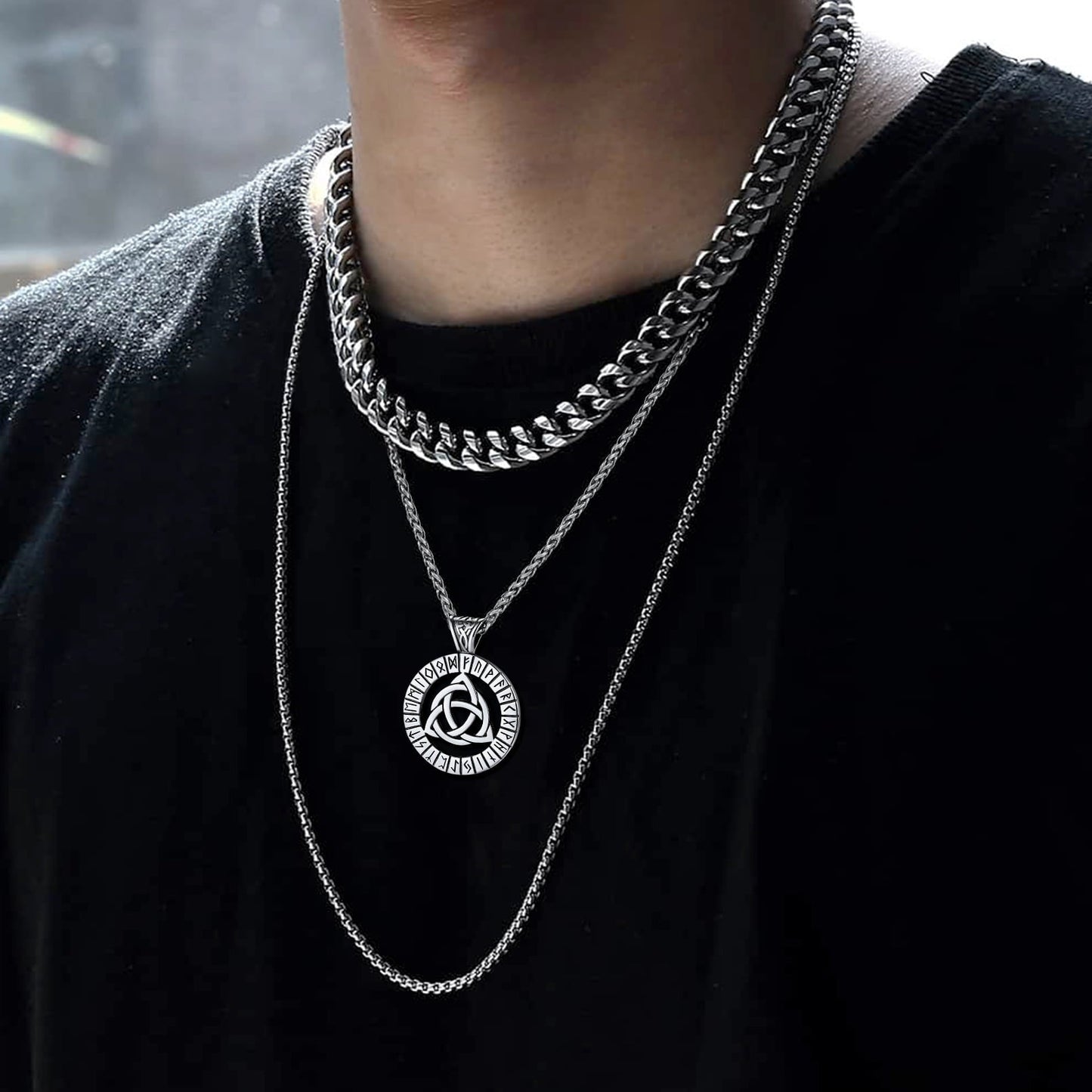 Celtic Knot Necklace with Viking Runes for Men
