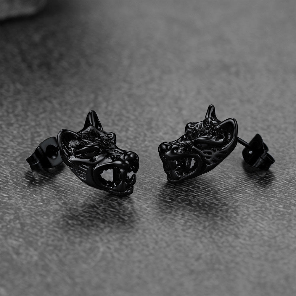 Viking Wolf Stud Earrings For Men