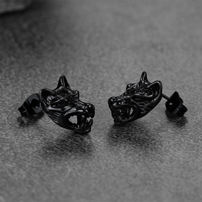 Viking Wolf Stud Earrings For Men