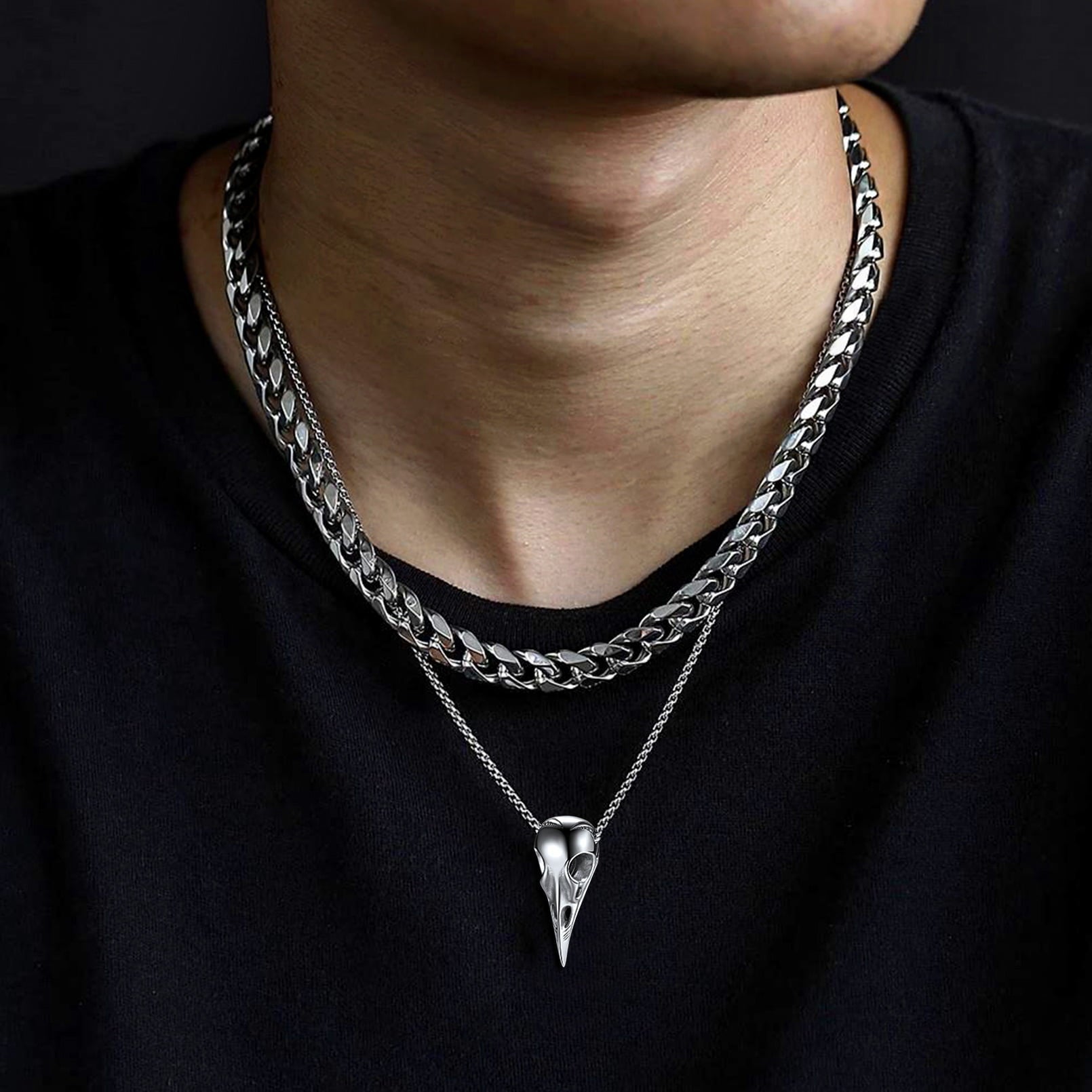 Viking Raven Skull Necklace For Men