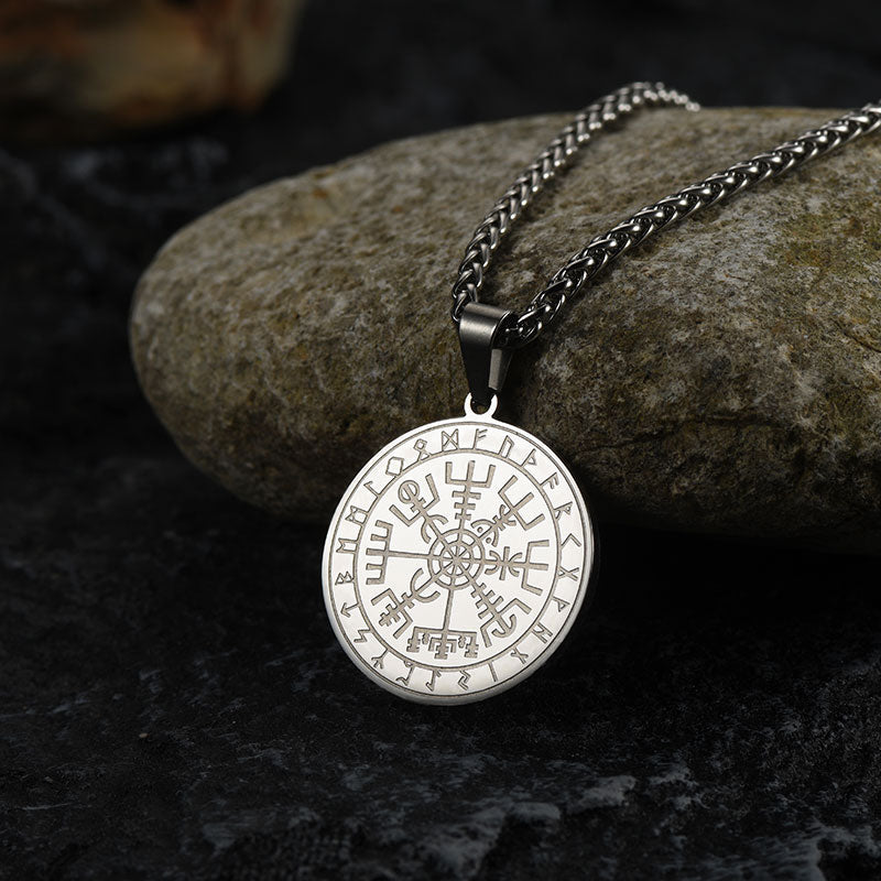 Viking Compass Coin Vegvisir Necklace With Rune
