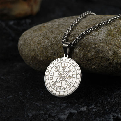Viking Compass Coin Vegvisir Necklace With Rune