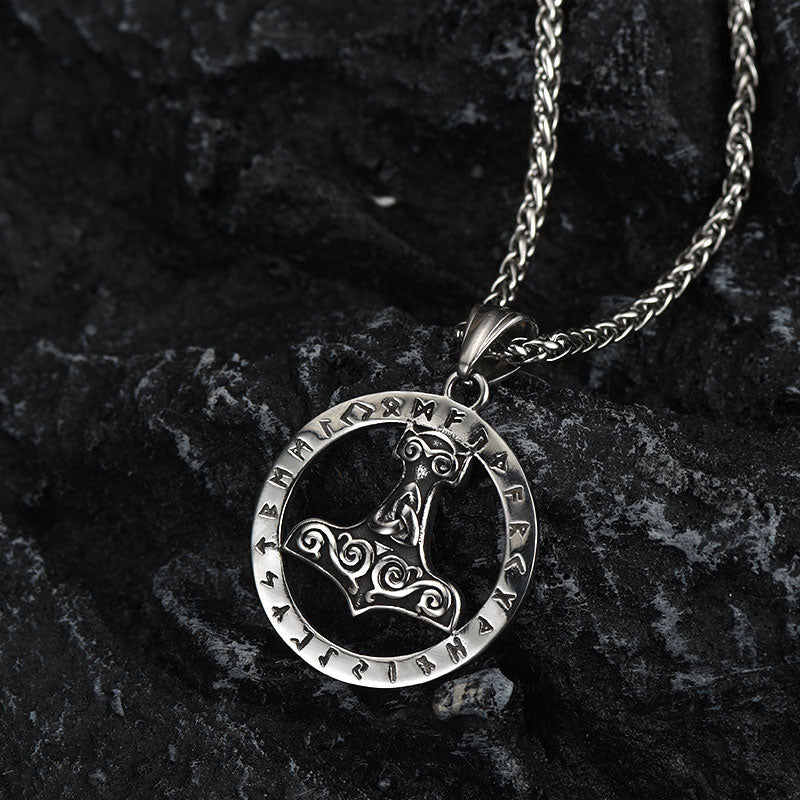 Viking Thor's Hammer Rune Pendant Necklace For Men
