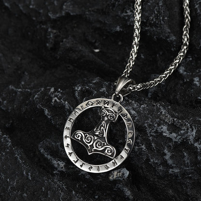 Viking Thor's Hammer Rune Pendant Necklace For Men