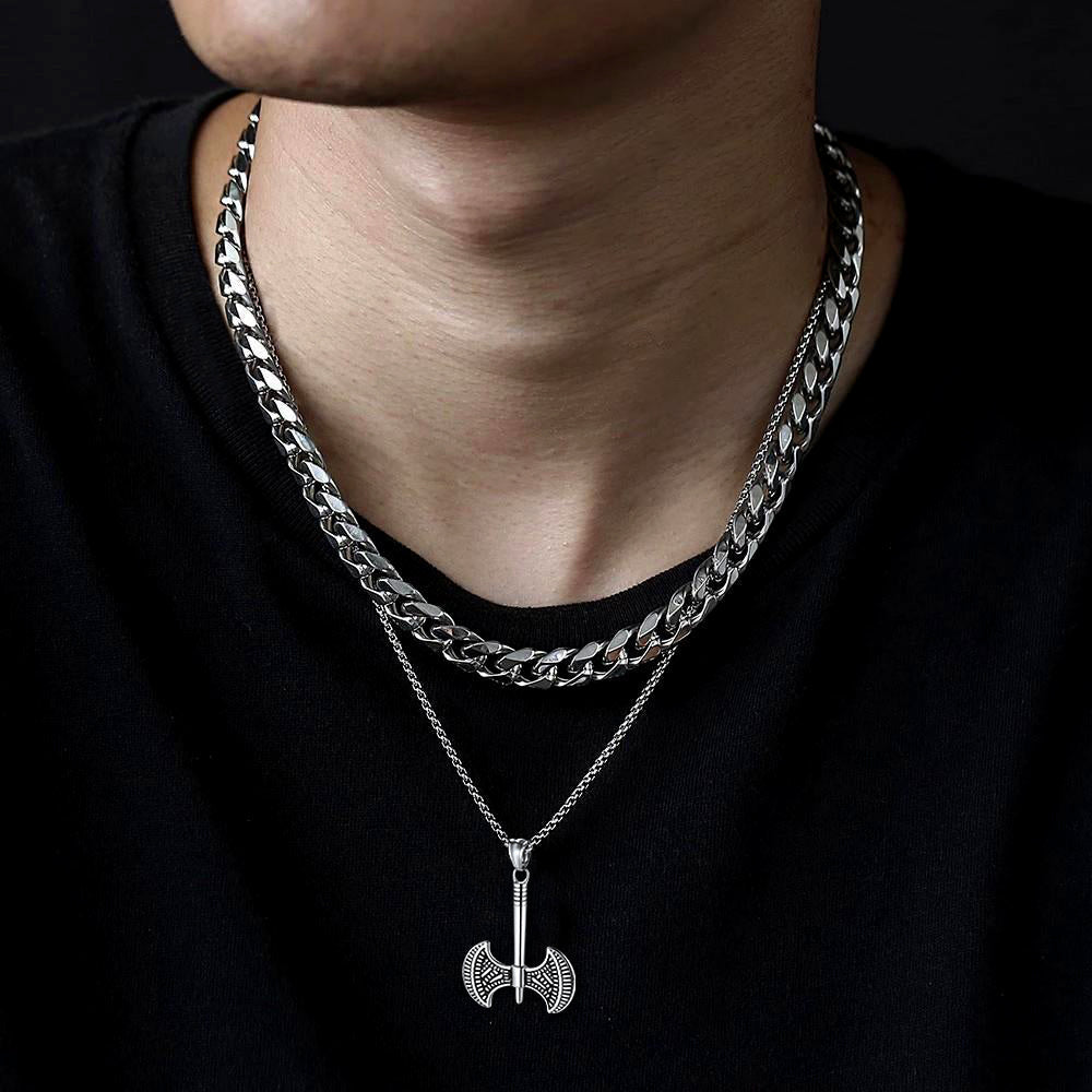 Viking Solid Axe Necklace Amulet Pendant Gift for Men Boys
