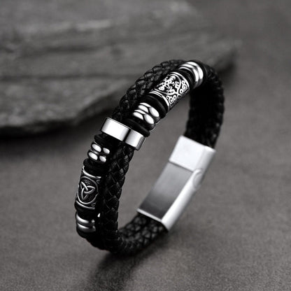 Engraved Viking Leather Braided Wristband Bracelet Gift for My Grandson