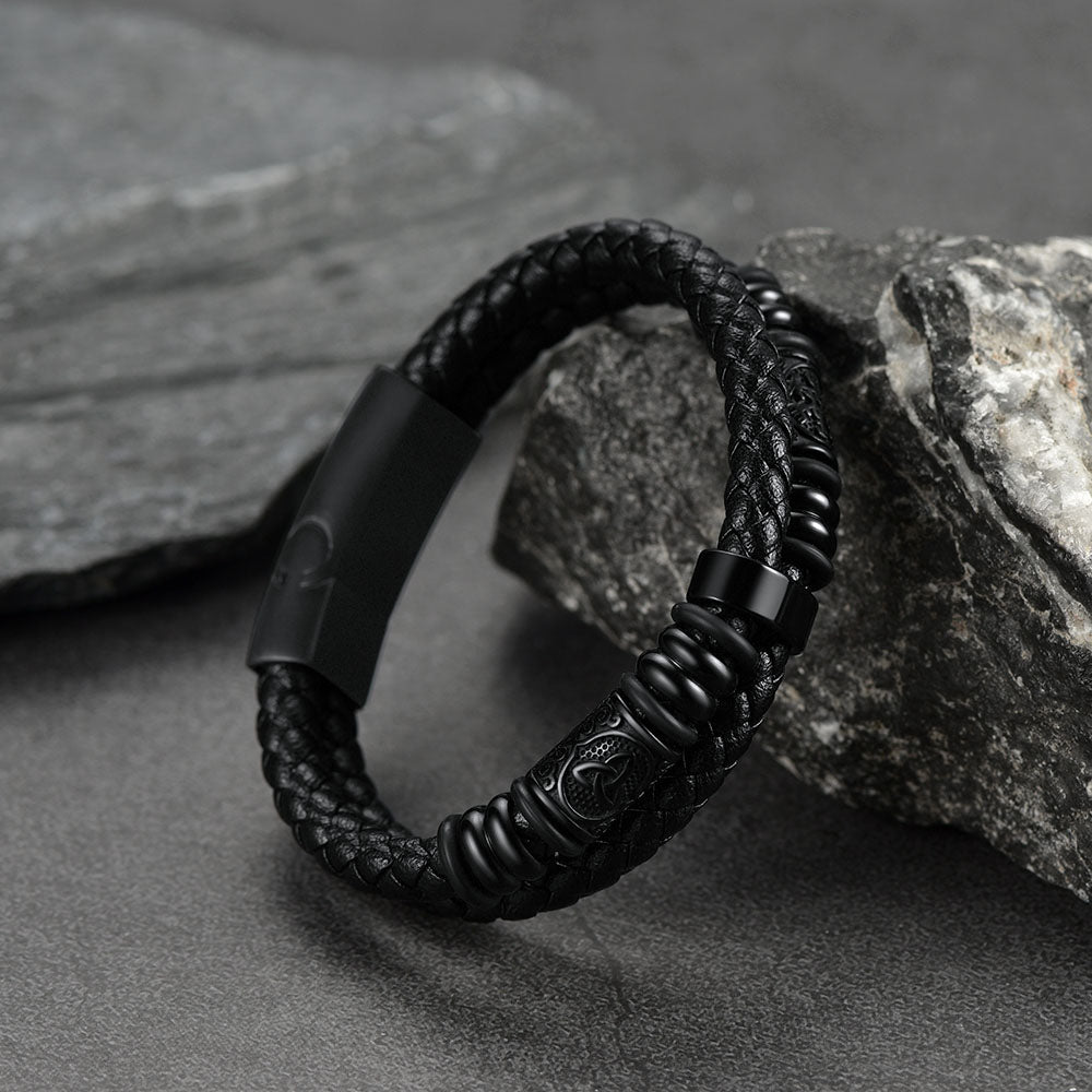 Engraved Viking Leather Braided Wristband Bracelet Gift for My Grandson