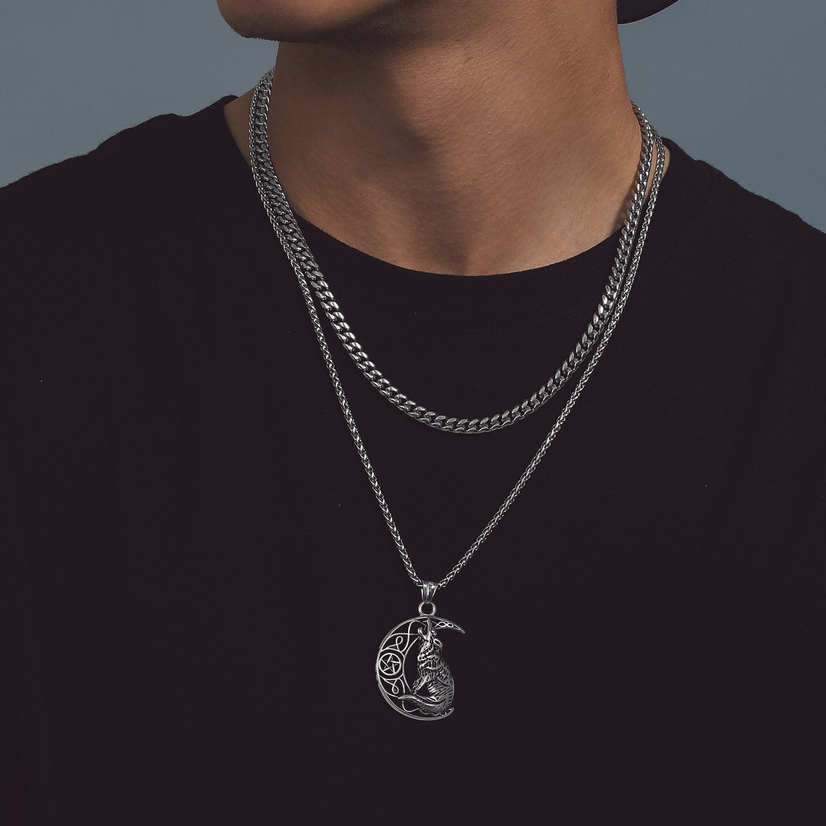 Viking Celtic Crescent Moon Wolf Necklace Jewelry for Men