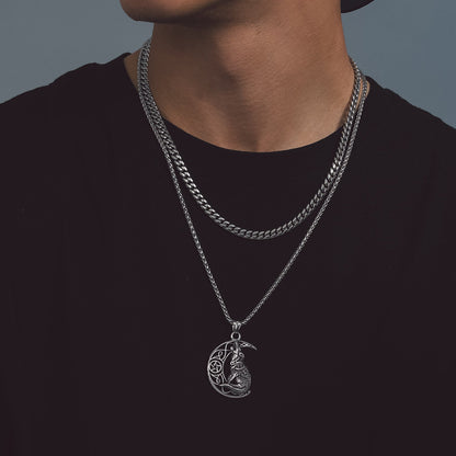 Viking Celtic Crescent Moon Wolf Necklace Jewelry for Men