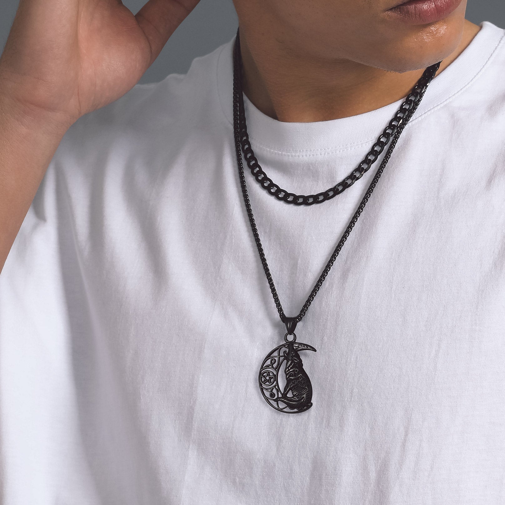 Viking Celtic Crescent Moon Wolf Necklace Jewelry for Men