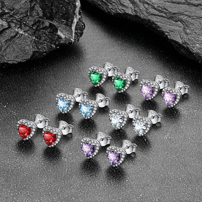 Sterling Silver Birthstone Heart Halo Stud Earrings for Women
