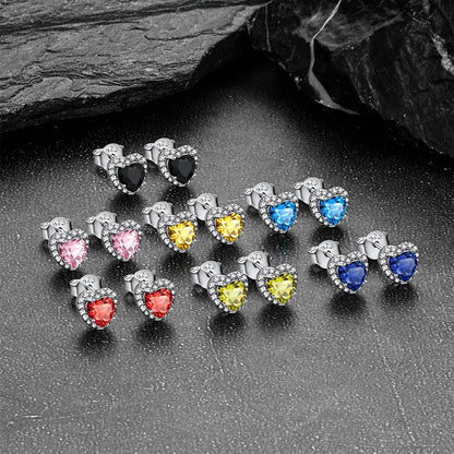 Sterling Silver Birthstone Heart Halo Stud Earrings for Women
