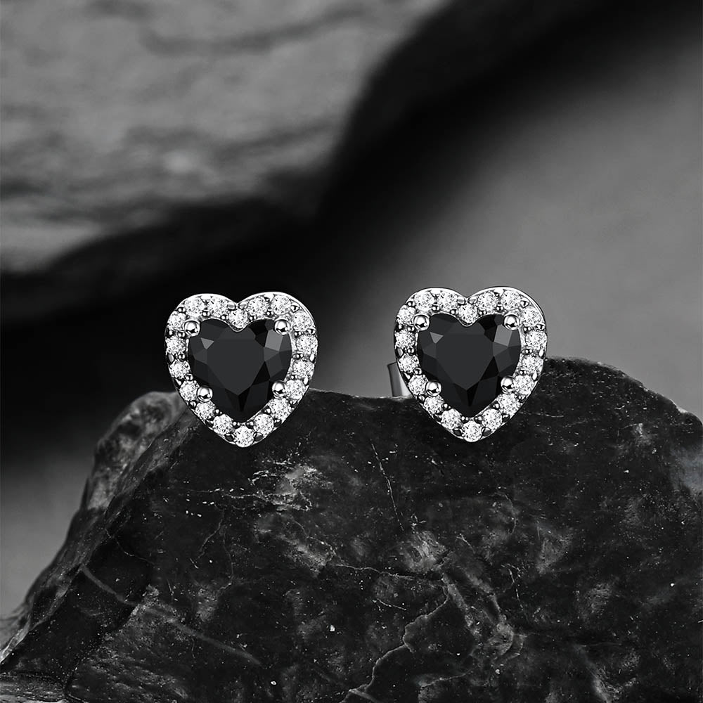 Sterling Silver Birthstone Heart Halo Stud Earrings for Women