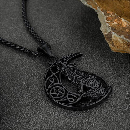 Viking Celtic Crescent Moon Wolf Necklace Jewelry for Men
