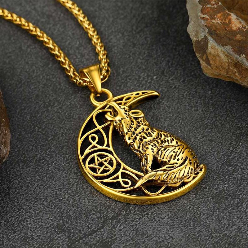Viking Celtic Crescent Moon Wolf Necklace Jewelry for Men