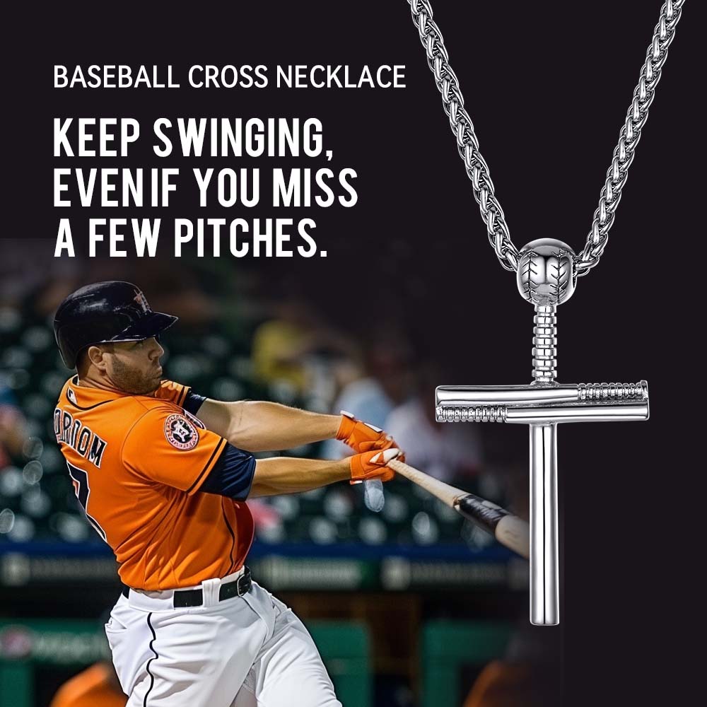 Baseball Bat Cross Necklace Sport Pendant For Men Women